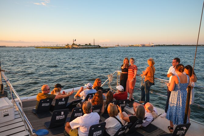Aloha Wednesday Sunset Sail - Drinks Included - Lux Catamaran - Patriots Point and the USS Yorktown: scale you can see