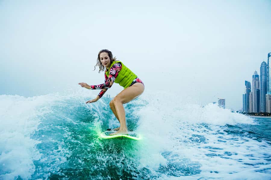 Dubai wakesurfing & wakeboarding: Snacks & drinks included! - Price and value: $214 for up to 6 people